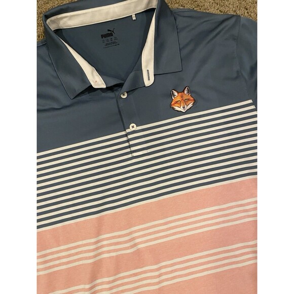 Puma Men’s Golf API Collection Track Polo Shirt Blue Pink Foxchase Golf Logo 2XL - Picture 1 of 8